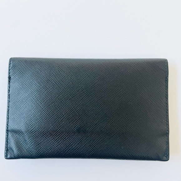 Prada Black Saffiano Leather Bi fold wallet card case logo embellished - Picture 2 of 12